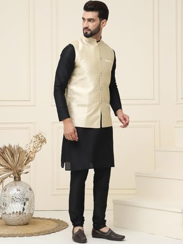 Image of SOJANYA (Since 1958 Men's Silk Blend Kurta Pyjama & Self Design Nehru Jacket Combo