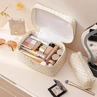 HBselect Quilted Makeup Bag, 3Pcs Cotton Large Travel Makeup Bags Organizer — image 2