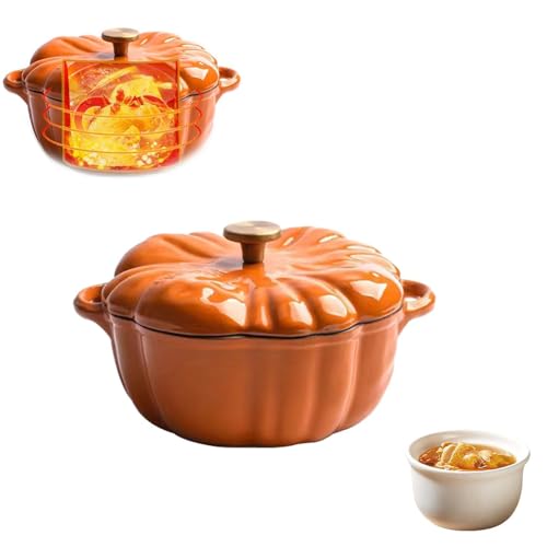 Olla de hierro fundido esmaltado con tapa, ideal para estofar, guisar, asar, hornear pan, ideal para Halloween y Acción de Gracias (1,5 L)
