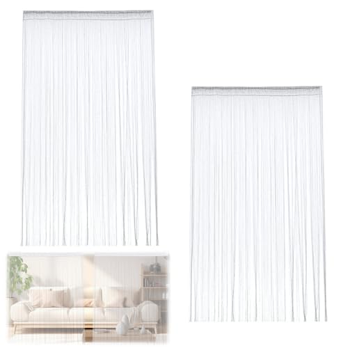 FuxFuis 2 PCS Cortina de Hilos 100*200cm Cortina Metálica con Flecos Cortina de Hilos con Lentejuelas Cortina Antimoscas para Puertas Exteriores Cortina con Flecos Plateados para Bodas Hoteles Fiestas