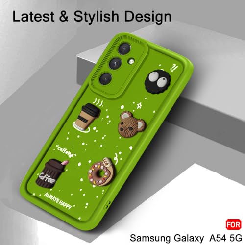 Image of TheGiftKart Back Cover Case for Samsung Galaxy A54 5G | Cute Fun Cartoon 3D Bear Coffee Case | Full Camera Protection | Shockproof Back Cover Case for Samsung Galaxy A54 5G (Silicone, Green)