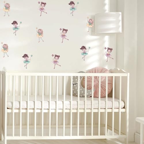 Image of Fairy Wall Stickers for Girls Nursery Bedroom - Watercolor Ballet Dancing Fairies Decals in Pink Green Yellow Tutus for Kids Room - Removable Waterproof Non-Toxic Self Adhesive Magical Wall Art