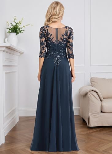 IIF Lace Applique Mother of Bride Dresses 3/4 Sleeve Chiffon Long Mother of The Groom Dresses for Wedding IIF1742