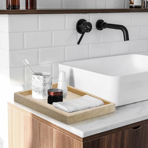 Image of Travertine Tray,Bathroom Vanity Tray Non-Ceramic /Non-Resin,Marble Perfume Decorative Tray 12 x 8 inch (Travertine)