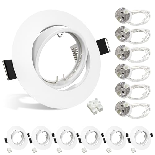 Wondlumi Einbaustrahler LED Rahmen GU5 3 LED Spot 12V 68mm Schwenkbar Rund Einbauleuchten Weiß Matt inkl.Fassung für GU5 3 Brine Schlafzimmer Wohnzimmer
