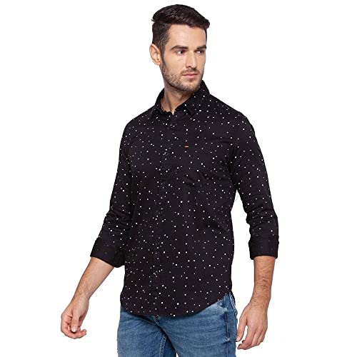 Image of Spykar Mens Cotton Black Printed Shirts