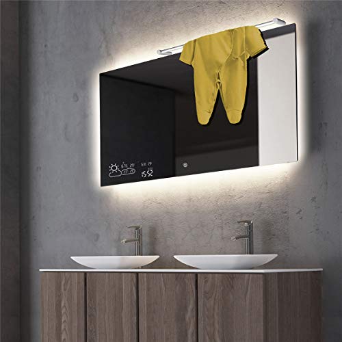 Led Badezimmer Rasierspiegel - Dünne Badezimmer Wand Befestigte Make-Up Spiegel Mit LED-Leuchten, Touch-Schalter, Mit Wettervorhersage Und