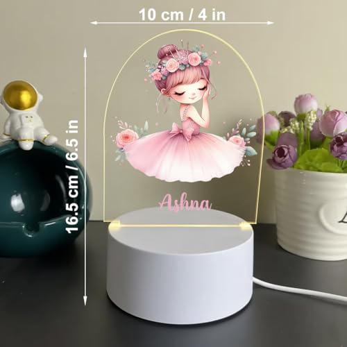 Image of SNAPTRAP LED Name Light Customized for Girls | Personalized Princess Acrylic Night Lamp with Custom Name | Fairy, Ballerina & Royal Dress Designs | USB Nursery Night Light Gift (Blossom Ballerina)