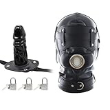 Roluck Bondage Maske mit Dildo Mund Gag 3 Schloss Einstellbar SM Kopfmaske für Paar Fetisch Sexspielzeug (L)