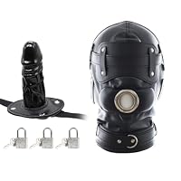 Roluck Bondage Maske mit Dildo Mund Gag 3 Schloss Einstellbar SM Kopfmaske für Paar Fetisch Sexspielzeug (L)