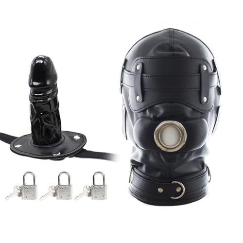 Roluck Bondage Maske mit Dildo Mund Gag 3 Schloss Einstellbar SM Kopfmaske für Paar Fetisch Sexspielzeug (L)
