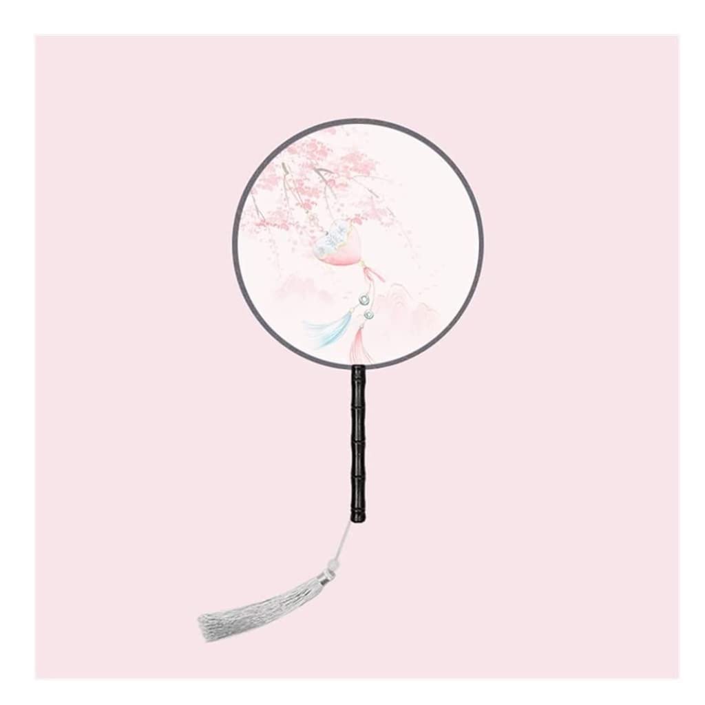 DANNMPX Display Fans Double-Sided Circular Fan Chinese Ancient Style Long Handle Tassel Han Clothing Cheongsam Hand Held(A8)
