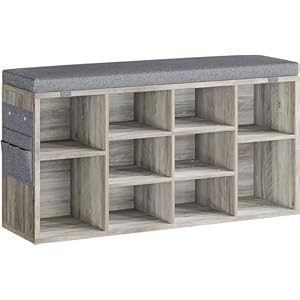  IDEALHOUSE-Shoe-Storage-Bench-with-Cushion-10-Cubbies-Storage-Rack-Bench-with-Padded-Seat-41-Cubby-Seat-Shoe-Cabinet-with-Adjustable-Shelf-for-Entryway-Hallway-Living-Room-Grey