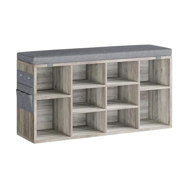   IDEALHOUSE-Shoe-Storage-Bench-with-Cushion-10-Cubbies-Storage-Rack-Bench-with-Padded-Seat-41-Cubby-Seat-Shoe-Cabinet-with-Adjustable-Shelf-for-Entryway-Hallway-Living-Room-Grey