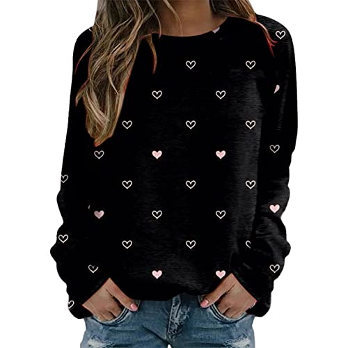 Sweatshirt Womens Valentines Day Soft Jumper Cute Love Heart Patterned Loose Top Long Sleeve Crewneck Shirt Pink Ladies Teens Holiday Blouse Pullover women top