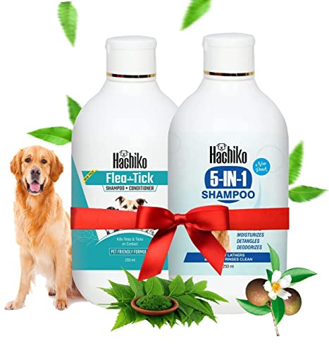 Image of Hachiko:-5 IN 1 Dog Shampoo+Flea & Tick Dog Shampoo| Ditch to Itch 500ml | Dog Shampoo for Labrador, German Shepherd, Golden Retriever, Anti Dandruff, Pet Shampoo for Dogs, Paraben Free, Ticks and Fleas Remover for Dogs(Combo of 2)