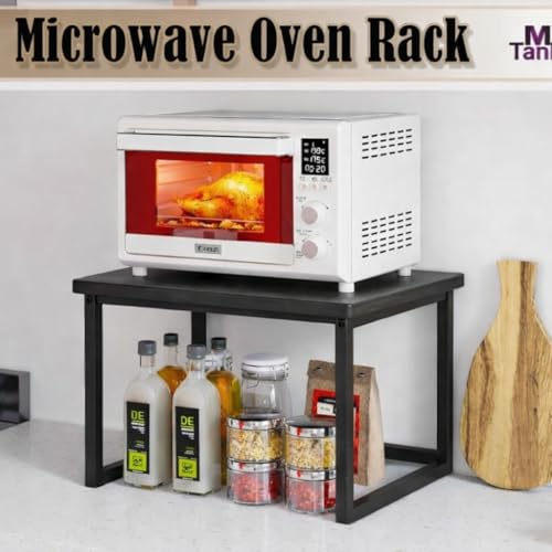 Image of MTANK Kitchen Countertop Organizer Rack for Microwave, Toaster & Jars - Sturdy Wooden & Metal Frame Stand with Storage Shelf | Large Spice Rack Storage Counter Shelf-Black Microwave Stand | (Black)