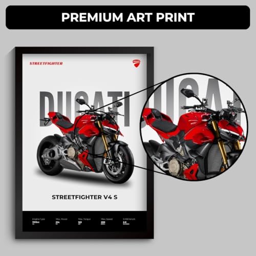 Image of Ducati Streetfighter V4 Poster | Framed Poster of Superbike A4 Sized (31 x 23 cm) | Superbike Posters for Wall, Gift for Boys, Ducati Bike Frame | Posters for Wall, Bedroom, Study Room (F 071)
