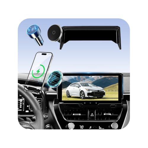 Image of Phone Mount for Toyota Corolla (2019-2026, ONLY Fits 8 inch Screen) / Corolla Hatchback (19-26) / Corolla Cross (22-26), 15W Wireless Charger, Magnetic Phone Holder, Car Adapter Included, with Storage Box