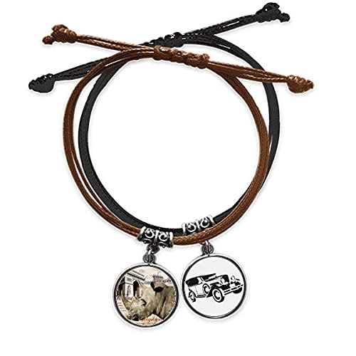 Bracelet cuir Paris style européen fait main avec charme minibus et cordon élégant