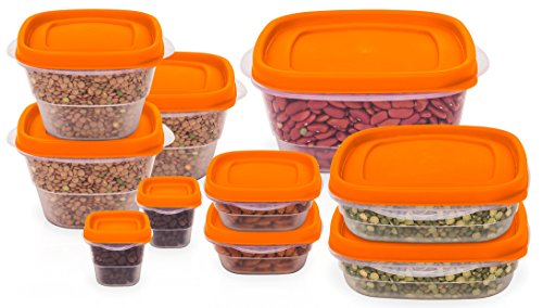 20 Pc Reusable Plastic Food Storage Containers - Lunch Boxes w/Airtight Lids (Orange)