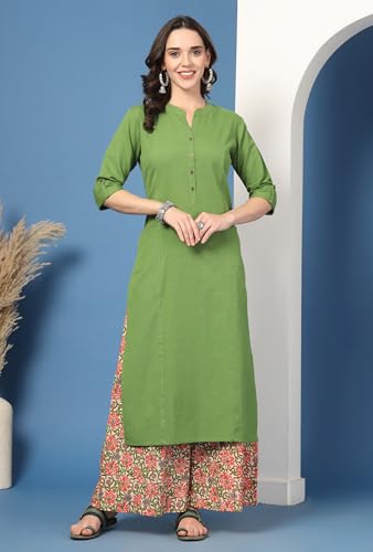 Image of Pistaa's Women's Regular Fit Cotton Solid Kurta Palazzo Set