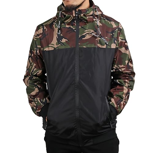 [Neutraldesign] ウインドブレーカー メンズ 撥水 カモ柄 迷彩 カモフラージュ マウンテンパーカー アウター ジャケット ナイロンジャケット ジップパーカー アウトドア 防風 グリーン XLサイズ(M相当)