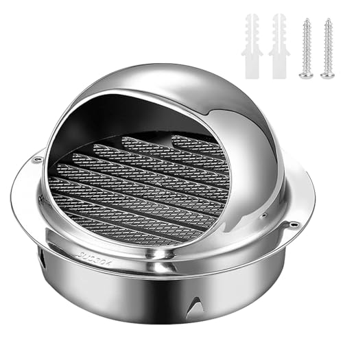 Campana de Ventilación Exterior Redonda Rejilla Ventilacion 90mm, 100mm, 110mm Escape Rejilla de Acero Inoxidable, hood exhaust Salida de aire para Extractor de baño, Cocina, Garaje, Pared(90mm/3.5in)