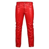 Bohmberg Herren Lederhose - Lederjeans (Regular Waist), echtes Rinds Leder, 5 Pocket Jeans, Knopfleiste, Baumwollinnefutter,Slim Fit,Rot, Gr.38