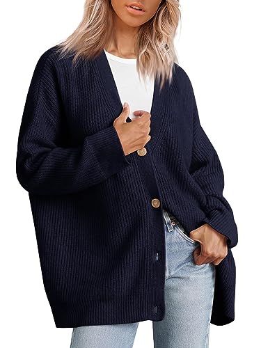 Women Casual Knitted Drape Cardigan Button Down Long Sleeve Sweater V Neck Open Front Loose Cardigan Duster Outwear