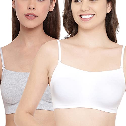 Image of Enamor Moulded Double Layer Front Women's Cotton Cami Bra - Detachable Slim Straps with Back Keyhole, Non Padded, Wirefree, High Coverage - A022 (Pack of 2)