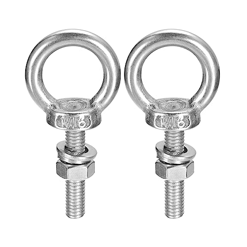 Image of uxcell Lifting Eye Bolt, 2 Sets M6x25mm Eye Bolt with Nut Washer 304 Stainless Steel Shoulder Lifting Ring Eye Bolt for Hanging Item