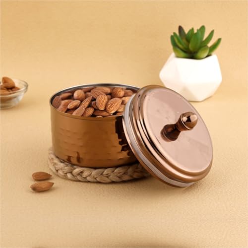 Image of PDDFALCON Stainless Steel Uphaar Hammered Container - BIS Certified, Jindal Seal, Made in India | Premium Finish Airtight Gift Box - Rose Gold (350ml)