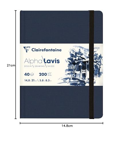 Clairefontaine 975961C, One Alpha Lavis Sewn Notebook, 40 Sheets of Alpha Lavis Smooth White Drawing Paper A5 14.8x21 cm 200g - Image 2