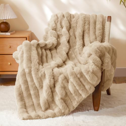 Image of BEDELITE Faux Fur Throw Blanket for Couch, 770GSM, 50 inch x 60 inch, Linen