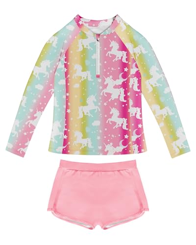 Image of Soneven Girls Rash Guard Sets Long Sleeve Swimsuit UPF50+ Swim Shirts Bathing Suit 2 Piece Swimwear