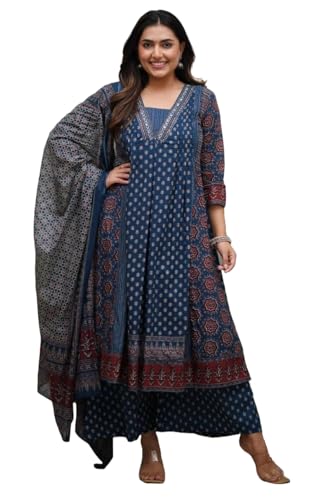 Image of KLOSIA Women Printed Anarkali Kurta and Pant Set with Dupatta