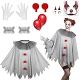it mujer disfraz 9 Beipegin Disfraz Payaso Asesino Poncho Pegatinas Cara Guantes Globo Rojo Horquilla Disfraz Joker Disfraces Halloween Mujer Adultos Niño