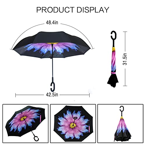 Image of MRTLLOA Double Layer Inverted Umbrella with C-Shaped Handle, Anti-UV Waterproof Windproof Straight Umbrella for Car Rain Outdoor Use