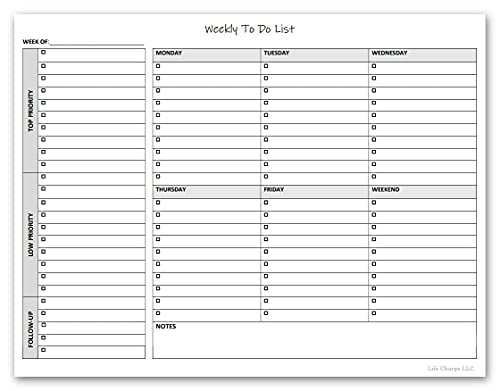 Weekly To Do List Notepad, 50 Page Task Planner Pad W/Daily Checklist, Priority Todo Checkbox & Note Sections. Desk Notebook Pad To Organize Office. 11 X 8.5, A4 Sheets. Made In The Usa. #TOP6