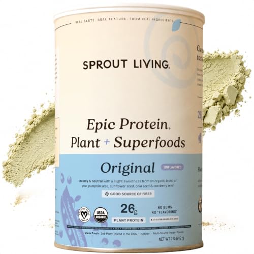 Image of Sprout Living Plant Based Protein & Superfoods Powder, Original, Unflavored | Organic Protein Powder, Vegan, Non Dairy, Non-GMO, Gluten Free, Sugar Free, Perfect Keto Drink Mix (2 lb)