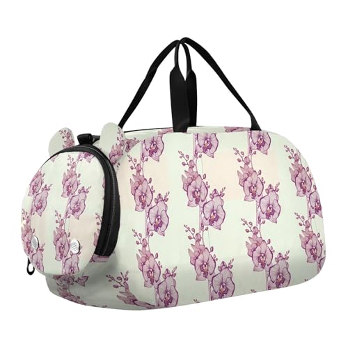 Purple Pink Flower Kids Travel Duffel Bag for Boys Girls Overnight Weekend Tote Bag with Shoes Compartment for Trip Beach Swim