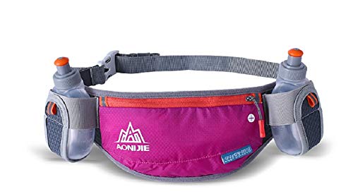 AONIJIER Running Marathon Waist Pack Belt Bum Bag Storage Pockets with 2pcs 170ml Water Bottles (pink)