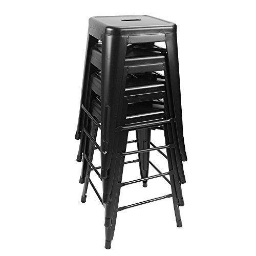 Image of Devoko Metal Bar Stools 24 inch Indoor Outdoor Stackable Barstools Modern Style Industrial Vintage Counter Bar Stools Set of 4 (24 inch, Black)