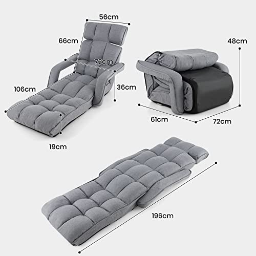 SFAREST Folding Sofa Chair, 6 Positions Adjustable Floor Lazy Chair with Armrest, Single Lounger Sleeper Reclining Seat for Living Room Bedroom Office