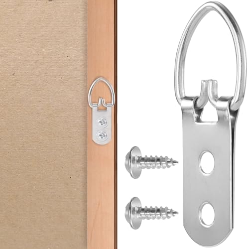 Image of 10 Pcs Picture Hanger, D Rings Heavy Duty, D Ring Picture Hangers with 20 Pcs Screws, Picture Hanging Hooks for Clock, Mirror, Paintings (Sliver, 2 Holes)