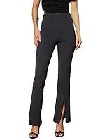 Black Front Slit 4-Way Stretch Slim Pants