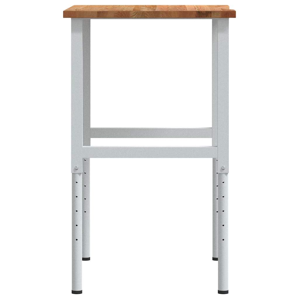 Banco de trabajo marrón claro de madera de roble maciza, 80 x 60 x (71,5 – 98) cm con estructura de metal pulverizado, altura regulable para taller, garaje, sala de ocio y bricolaje