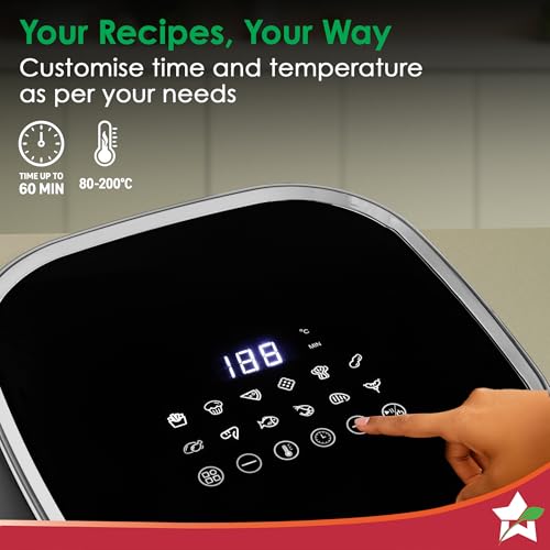 Image of Wonderchef Evita Digital Air Fryer, 1350W, 5 L, Rapid Hot Air Technology, 8 Pre-set Menus, Non-stick Basket, In-built Memory, Customised Time & Temperature Control, Fry, Bake, Grill, 2-Yr Warranty