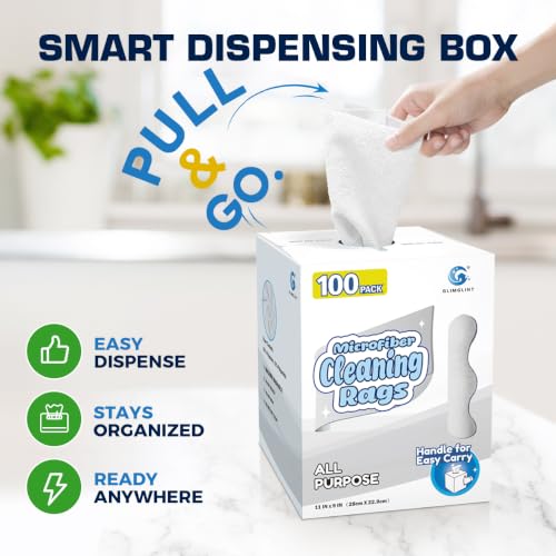 Image of GLIMGLINT Microfiber Cleaning Cloth 100 Pack, Reusable Paper Towels 11 x 9 | Lint Free & Ultra Absorbent Cleaning Rags for Car, Home, Kitchen, Glass & Screen, Washable Shop Towel Rag with Box White